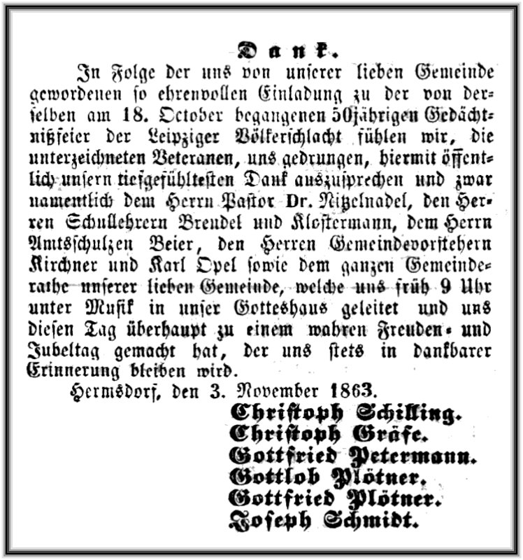 1863-11-03 Hdf Teilnehmer Voelkerschlacht 1813 aus Hermsdorf